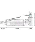 Heavy Duty Pneumatic Right Angle Die Grinder 20000 Rpm Air Polishing Tool side view with dimensions outlined for precision use.