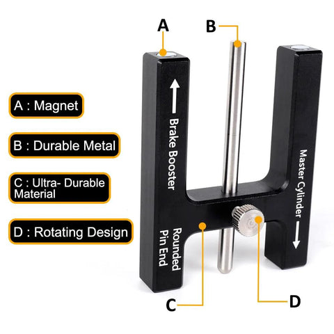 Front view: BARTOO brake adjustment tool for brake booster push rod and master cylinder; black U-shaped gauge