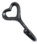 Four Pack Cast Iron Heart Wall Hooks Black Heavy Duty Hook For Keys Belts Towels Super Sturdy Rust Proof Finish close-up view