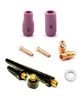 TIG Welding Accessory Kit Regular Setup For 9 20 And 25 Series Torches For Air And Water Cooled Pro Grade 3/32 Collet And Collet Body Ceramic Cup Gasket And Back Cap T36 shown with collets and ceramic cups.