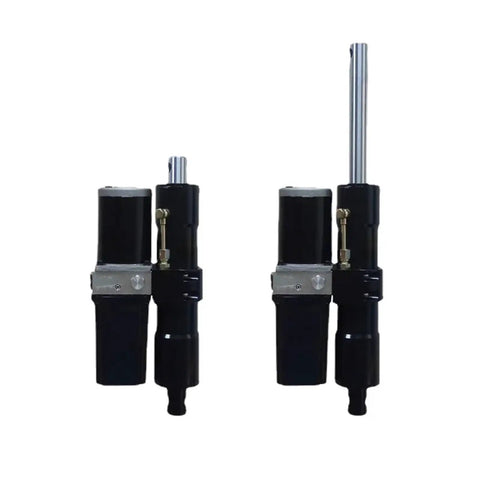 Super Tough DC Electric Linear Actuator With Badass Heavy Duty Hydraulic Push Rod System Designed For Rock Solid Truck Lifting And Steady 15000N Pull Force Delivery, showing side view of actuator units.