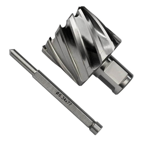Annular cutter with Weldon shank and pilot pin, 1-3/4 in diameter, HSS kit for magnetic drill press