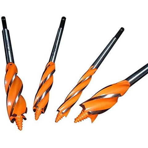 Wood drill bits set: four orange-coated bits with black shanks; 12mm diameter, 165mm length.