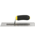 Pro Grade Carbon Steel Plastering Trowel 12 x 4 Inch With Soft Grip Handle on white background, side view