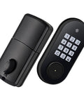 Hella Secure Slick Keyless Entry Door Lock With Electronic Keypad Deadbolt And Automatic Locking System on a black background.