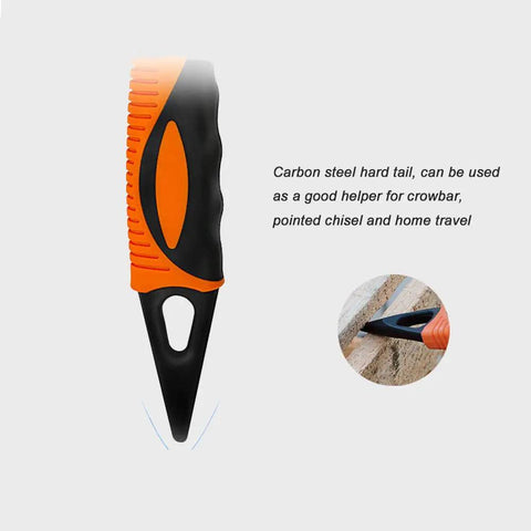 Close-up of orange and black carbon steel tool with pointed tip, used for home tasks, complementing the Self Adjusting Universal Wrench Set.