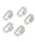Five Silver Screw Carabiner Lock Charms Set With Brass Micro Pave Cubic Zirconia Oval Quick Links Clasp For Jewelry Making Findings