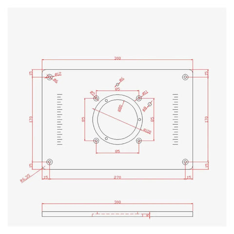 Solid As A Rock Aluminum Router Table Insert Plate Featuring Bullseye Center Bore For Rapid Wood Milling Snap In Guide Table Swap with dimensions.