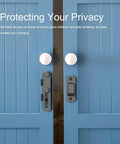 Blue sliding doors with Two Pack Barn Door Lock With 180 Degree Flip For Privacy installed, showcasing durable design and easy use.