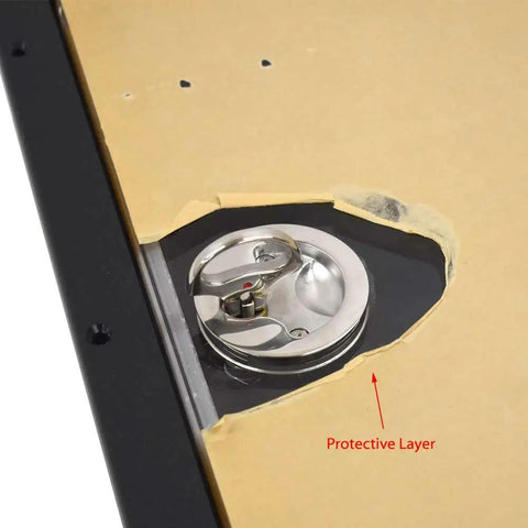 Close-up of Built Dope Marine Boat Fire Extinguisher Storage Box in matte black showing countersunk hole and protective layer.