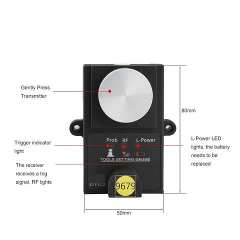 Professional Cnc Tool Setting Gauge With Heavy Duty Z Axis Height Adjuster For Router Bit Alignment and Precision Milling Setup, top view with buttons.