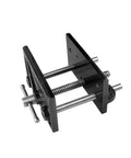 Heavy Duty 6.5 Inch Table Clamp With Rock Solid Quick Release Vise showing sturdy black metal frame and adjustable grip for pipes.