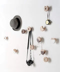 Wooden Cookie Wall Hooks Self Adhesive Coat Rack Top Shelf Home Decor Sick Stick On Hangers Hit The Mark For Kids Room Organizer And Entryway Real Deal Storage with hats and camera.