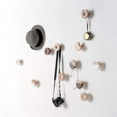 Wooden Cookie Wall Hooks Self Adhesive Coat Rack Top Shelf Home Decor Sick Stick On Hangers Hit The Mark For Kids Room Organizer And Entryway Real Deal Storage with hats and camera.