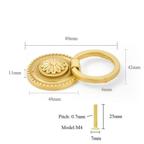 Brass Cabinet Ring Knobs Set, Gold Round European Style Drawer Pulls With Smooth Grip, 80mm x 48mm antique gold handle