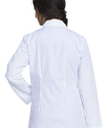 Back view of Women's 28 Inch Poplin Lab Coat With Notched Lapels And Button Front Built To Last All Day Comfort Workhorse Medical Coat