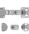 Close-up of hidden concealed door hinges with 170 degree large angle, heavy duty for stone marble fire doors with screws, 2 pack