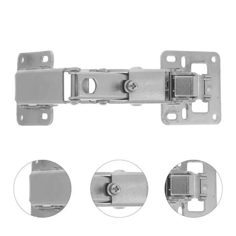 Close-up of hidden concealed door hinges with 170 degree large angle, heavy duty for stone marble fire doors with screws, 2 pack