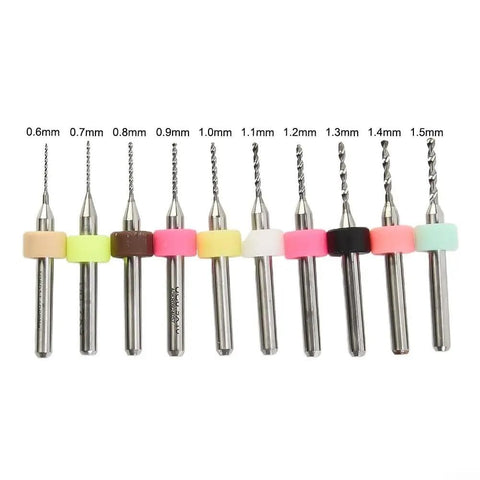 Carbide PCB Drill Bit Kit 10Pcs Pro Grade For Mini Circuit Boards CNC Milling with color-coded sizes for precision