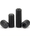 Rock Solid 5/16-18 X 1/2 Inch Set Screws 30 Pack Black Oxide 304 Stainless Steel Fasteners in various positions with hex heads.