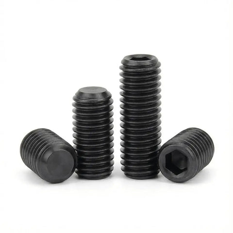 Rock Solid 5/16-18 X 1/2 Inch Set Screws 30 Pack Black Oxide 304 Stainless Steel Fasteners in various positions with hex heads.