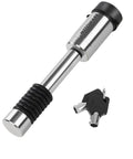 Stainless Steel Trailer Hitch Lock That Locks It Down For Class III And IV Hitches Five Eighths Inch Pin Fits Two Inch And Two Point Five Inch Receivers Heavy Duty Anti Theft Receiver Lock With Eight Anti Rattle O Rings And Waterproof Cap, shown with keys