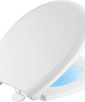 Sanborne Round Nightlight Toilet Seat With Slow Close And Quick Release White Battery Powered Soft Glow Night Light open view
