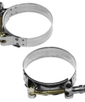 Two stainless steel 1-inch T-bolt hose clamps with bolts for 32–37mm (1" ID) turbo intake hoses