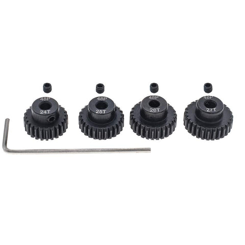 Four Pack 24T 25T 26T 27T 3.175mm Pinion Gears 48P Hardened Steel CNC Machined RC Upgrade Part With Screwdriver And Hex Wrench Included For Durable Motors Ideal For RC Cars And Trucks