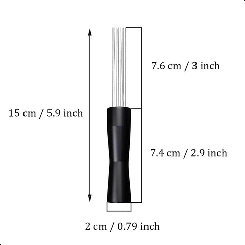 Espresso Coffee Stirrer Tamper And Needle Type WDT Distribution Tool, 5.9 inch, stainless steel, black finish with dimensions