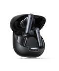 Liberty 4 NC Wireless Earbuds With Ninety Eight Point Five Percent Noise Reduction in open charging case, black color.