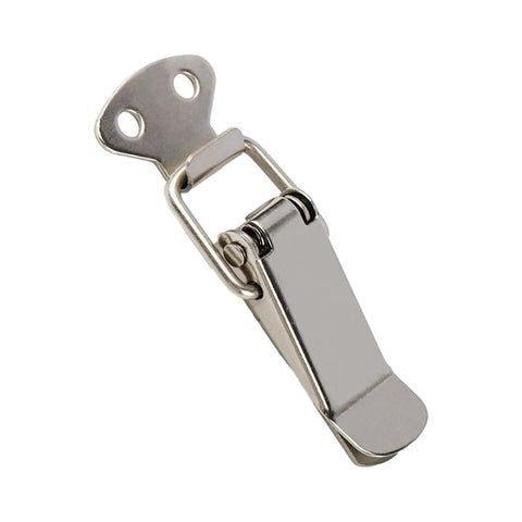 Heavy Duty Toggle Latch Lock With Spring Action For Secure Cabinet Box And Suitcase Closure Rust Resistant Metal Hardware Fitting Fits Furniture close-up view of a nickel plated iron latch.