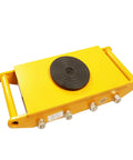 Heavy Duty Moving Dolly With 1000 Pound Capacity For Industrial Equipment And CNC Lathe Featuring Tough As Nails Steel Chassis and smooth rolling non-marking casters, flat yellow mobile cart.