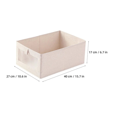 Three Pack Clothes Storage Bins With Clear Window Handles And Multi Purpose Fabric Organizers For Closet Linen Pants Books Home Room Makeover: beige fabric bin, 40x27x17cm, window, handle.