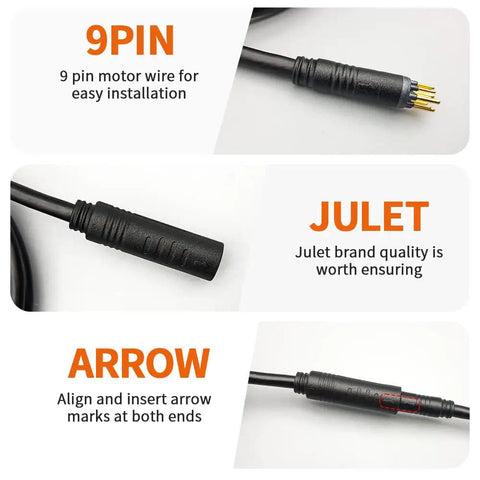 Ebike Hub Motor Extension Cable 9 Pin Waterproof Female To Male Connector For Electric Bike And Escooter, 60cm 130cm 160cm Lengths IP66 Waterproof Conversion Kit Flexible Long Reach For Quick Install