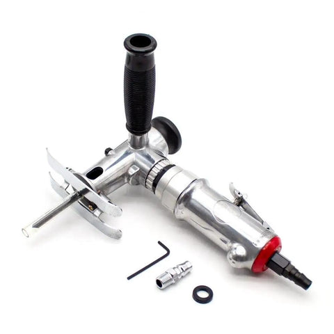Knockout Pneumatic Jigsaw For Woodworking And Furniture Fab, Portable Air Reciprocating Saw With Swappable Handle, heavy-duty motor view from above.