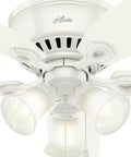 Close-up of 52 Inch Indoor Ceiling Fan With LED Lights And Pull Chain, White Finish, Low Profile Flush Mount, 5 Blades, No Remote