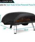 Heavy Duty 600D Pizza Oven Cover For Ooni Koda 16 Gas Oven, Portable Outdoor Waterproof Protection, Custom Fit 26L X 23.5W X 8.5H.