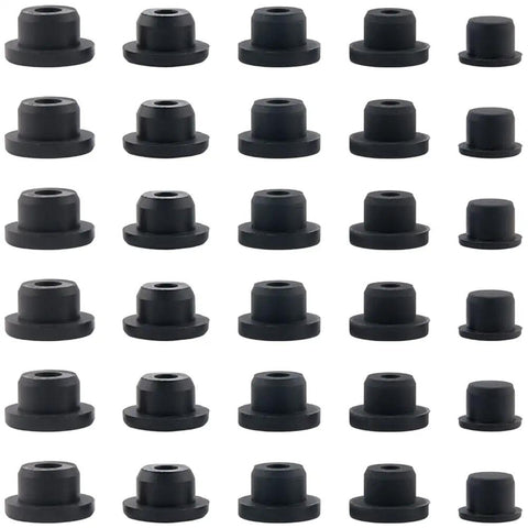 Dope 30 Piece Silicone Stopper Assortment Kit With Five Sizes For Bottles Pipes Flower Pots Flexible Rubber Hole Plugs Waterproof T-Type Button End Covers Black, assorted black silicone T-stoppers
