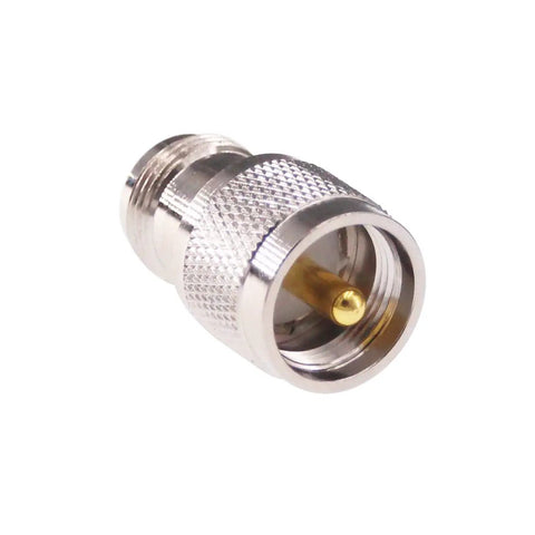 Close-up of 2 Pack UHF PL259 Male To N Type Female RF Coax Adapters 50 Ohm Copper Nickel Plated Connectors For Better Signal Transmission Pro Grade