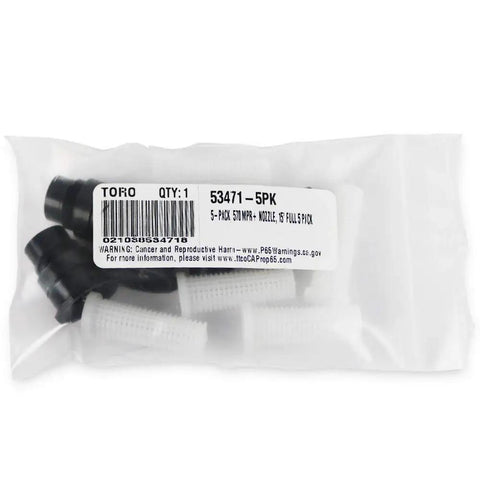 Five Pack 570 Series MPR Plus 15 Foot Full Nozzle With Screen Black Replacement Nozzles For Sprinkler Heads in packaging