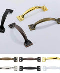 Vintage Five Inch Door Pulls 2 Pack Bow Shaped Gate Handles in Red Bronze Finish, Old School Barn Door Hardware, displayed among other finishes