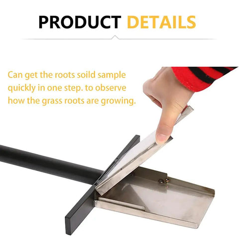 Hand holding Stainless Steel Soil Sampler Probe T Type Test Kit With Chamfered Sampling Head for Lawn and Garden use, revealing tool details.