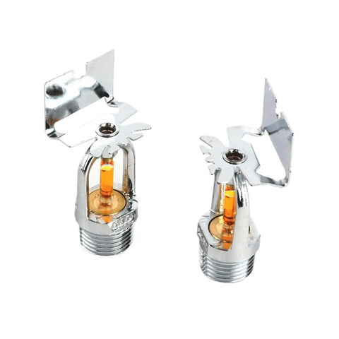 Two 1/2 Inch Pipe Thread Copper Alloy Fire Sprinkler Heads with glass bulbs for automatic fire suppression installation.