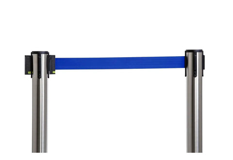 Built Tough Stainless Steel Stanchion Set Of 2 with blue retractable belt and smooth glide mechanism.