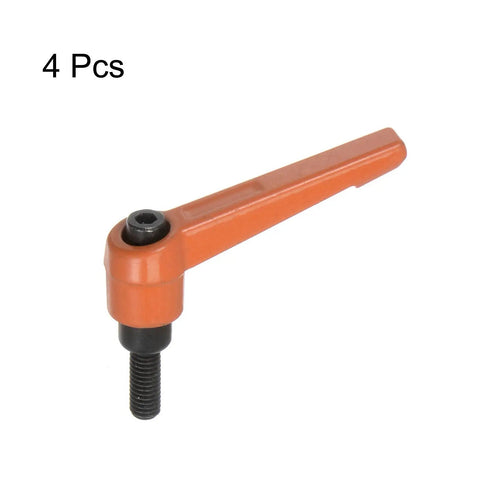 4 Pack Beast Mode Adjustable Clamping Lever Handles With Quick Release Ratchet M6x16mm Male Thread Heavy Duty Aluminum Bolt Knobs Featuring 50mm Levers Orange Coated Finish Perfect For Rig Mods