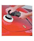 Applying Car Buffer Polisher For Detailing, 6 Inch Orbital Polisher With Variable Speed 2,500 To 6,800 OPM on red car surface