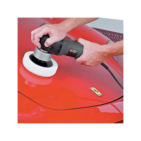 Applying Car Buffer Polisher For Detailing, 6 Inch Orbital Polisher With Variable Speed 2,500 To 6,800 OPM on red car surface