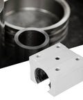 SBR16UU Aluminum Linear Motion Ball Bearing Slide Block with aluminum housing, showing open linear roller bearing bushing.