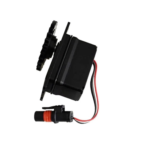 Hardcore T50 Agras Spreader Servo Replacement With Serious High Torque Output And Sealed Weatherproof Housing For Farm Drones side view with metal gears and wiring.
